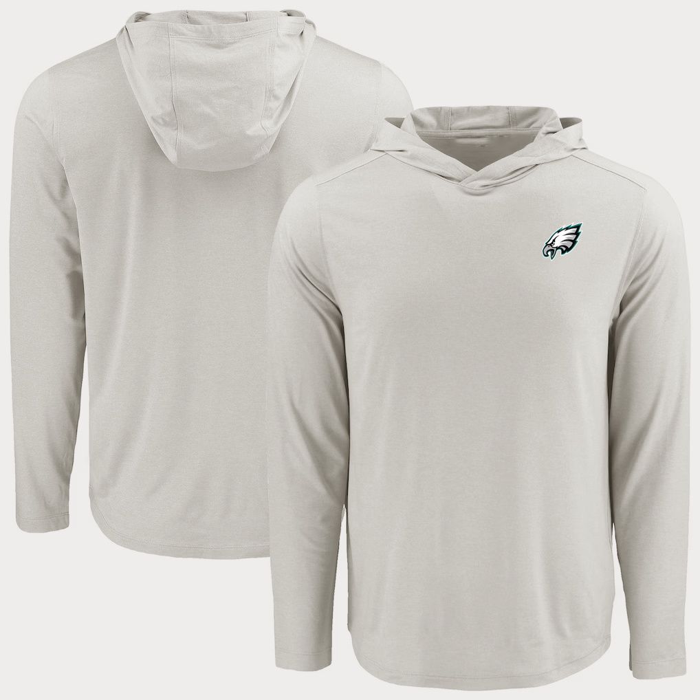 Men 2026 NFL Philadelphia Eagles Hooded long sleeved T-shirt Cream 06->nfl t-shirts->Sports Accessory